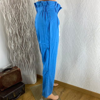 Pantalon femme coton lin bleu taille haute élastique Naf Naf
