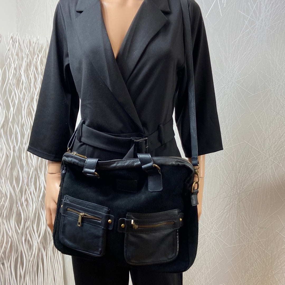 Sac à main avec bandoulière en cuir noir Vera Pelle