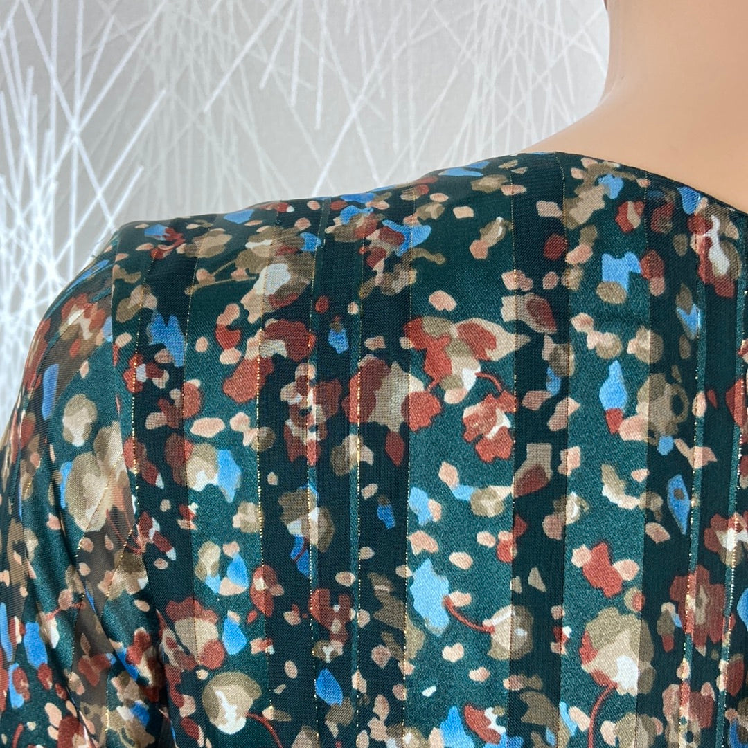 Blouse doublée multicolore fils dorés manches longues transparentes Les Petites Fleurs