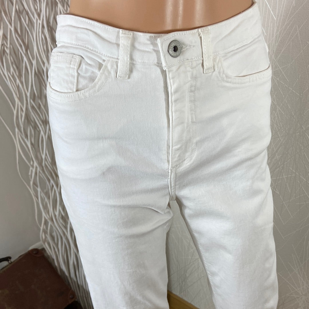 Jeans femme coton blanc taille haute coupe droite Ihziggy Raven Ichi