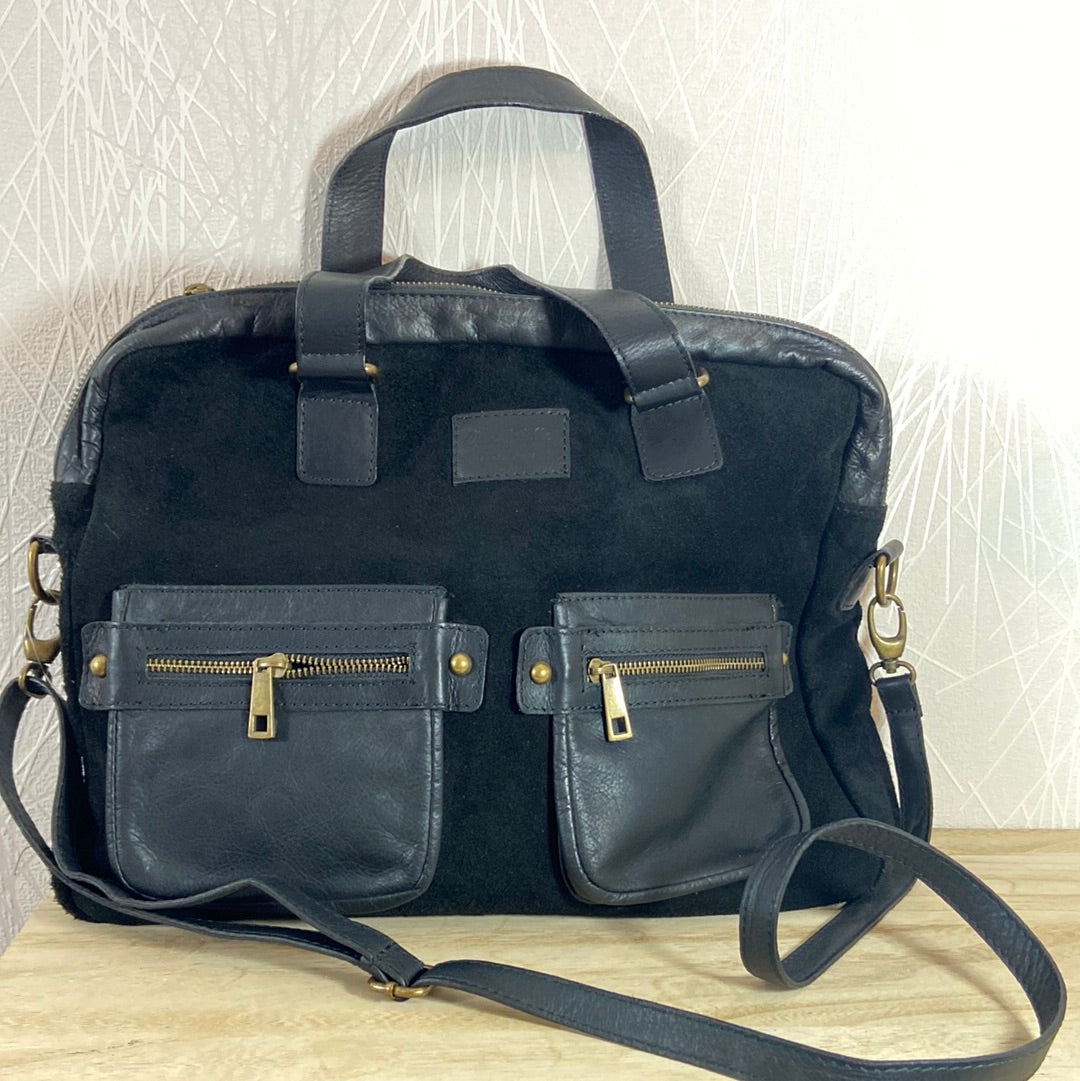 Sac à main avec bandoulière en cuir noir Vera Pelle