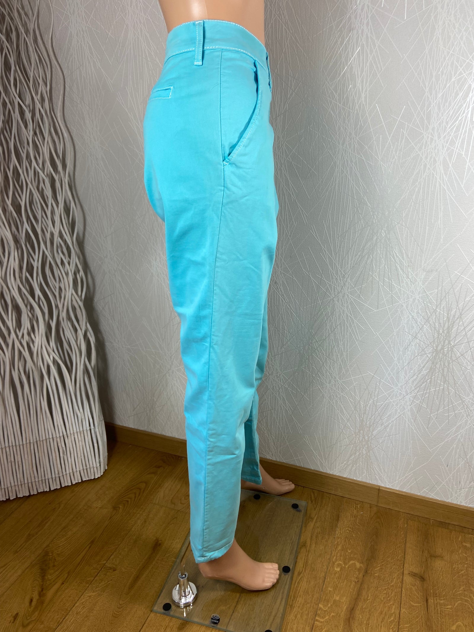 Pantalon coton coupe droite bleu turquoise Ananke