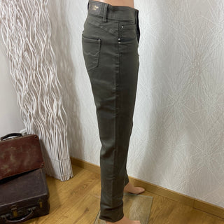 Pantalon coton enduit vert bronze taille haute stretch C’est Beau la Vie