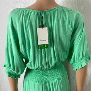 Robe verte cintrée manches courtes volant Bymmjoella Smock B.Young