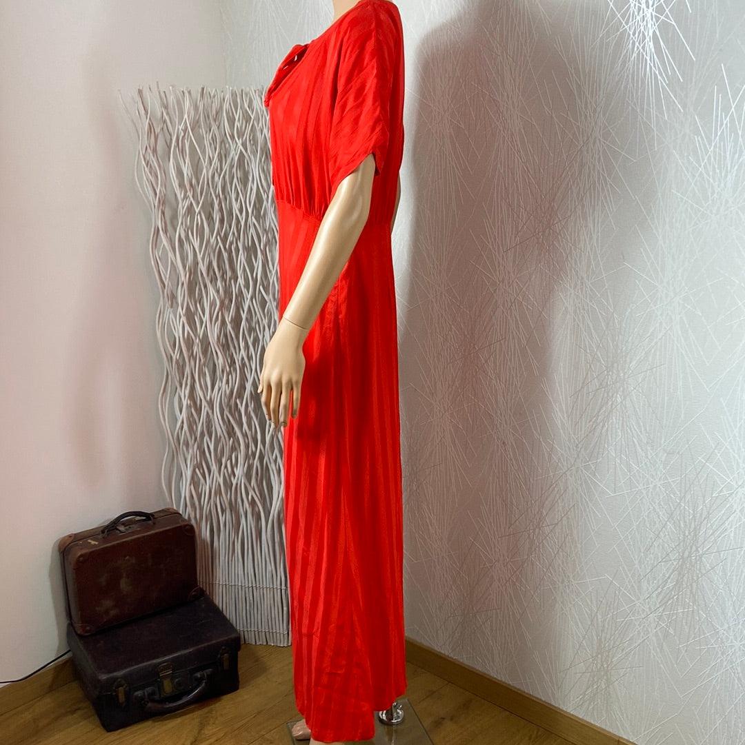 Robe longue coton et soie rouge plis flot manches courtes Lenu Dress Red Traffic People - Offre-Unique