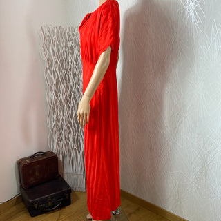 Robe longue coton et soie rouge plis flot manches courtes Lenu Dress Red Traffic People