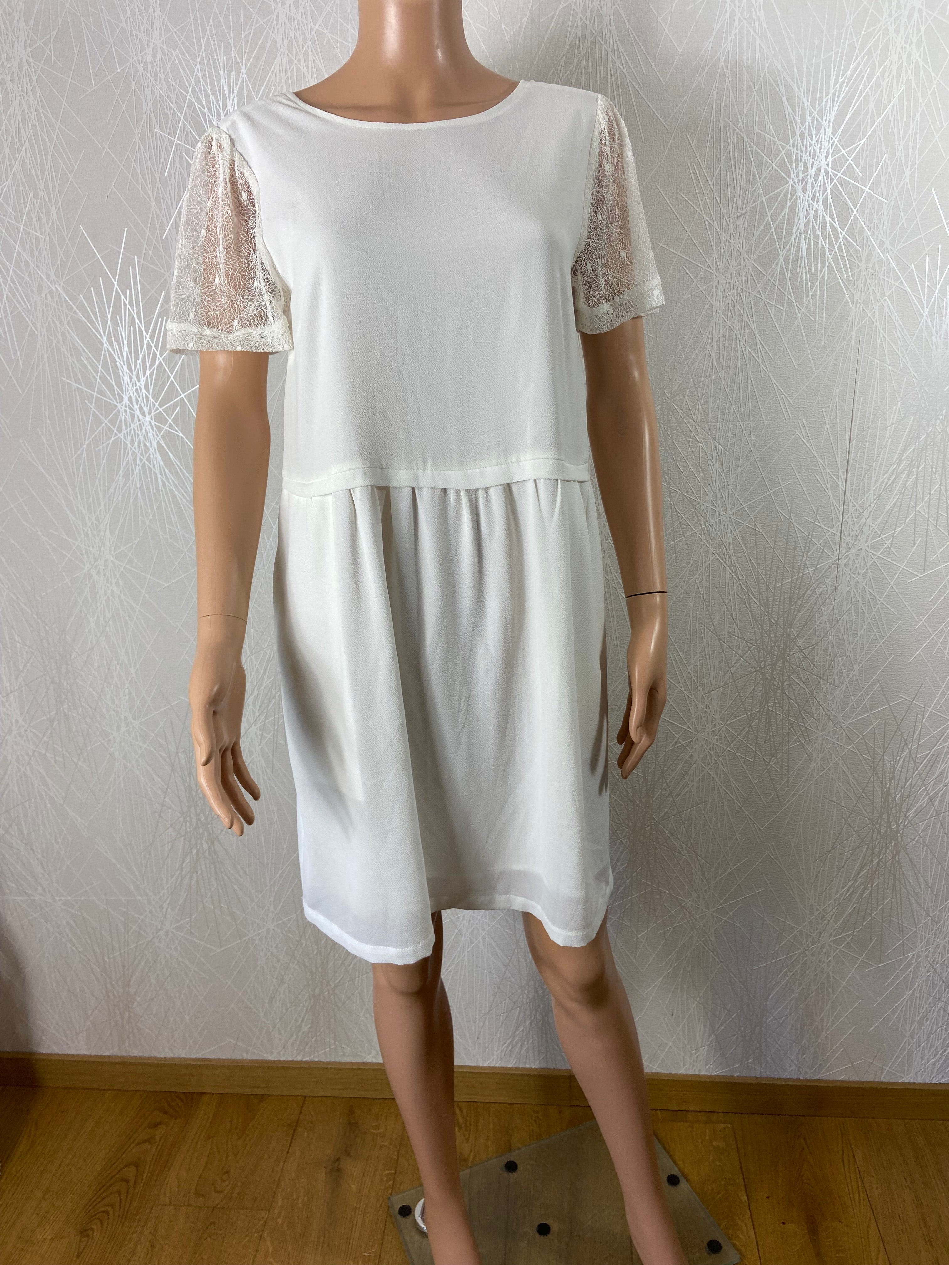 Robe blanche manches courtes dentelle  EMI Jo