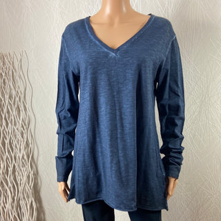 Top femme bleu marine manches longues col V Made In Italy