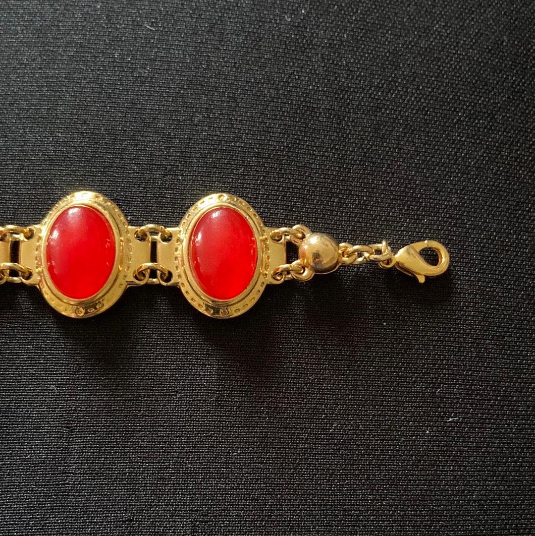 Bracelet plaqué or pierres semi précieuses rouge Shabada - Offre-Unique