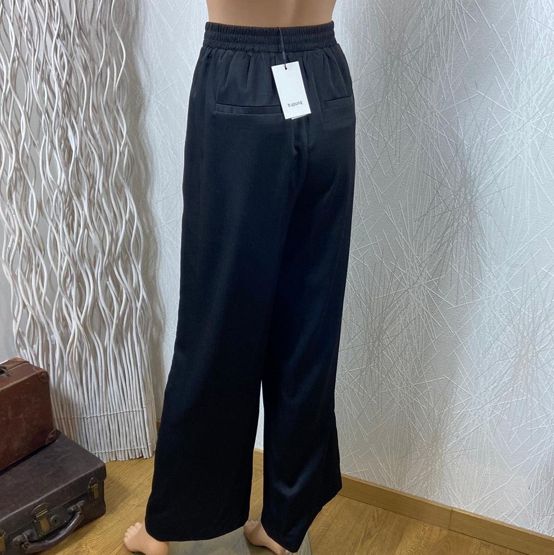 Pantalon noir femme tissu satin taille haute élastique Byjimsa Pants b.young - Offre-Unique