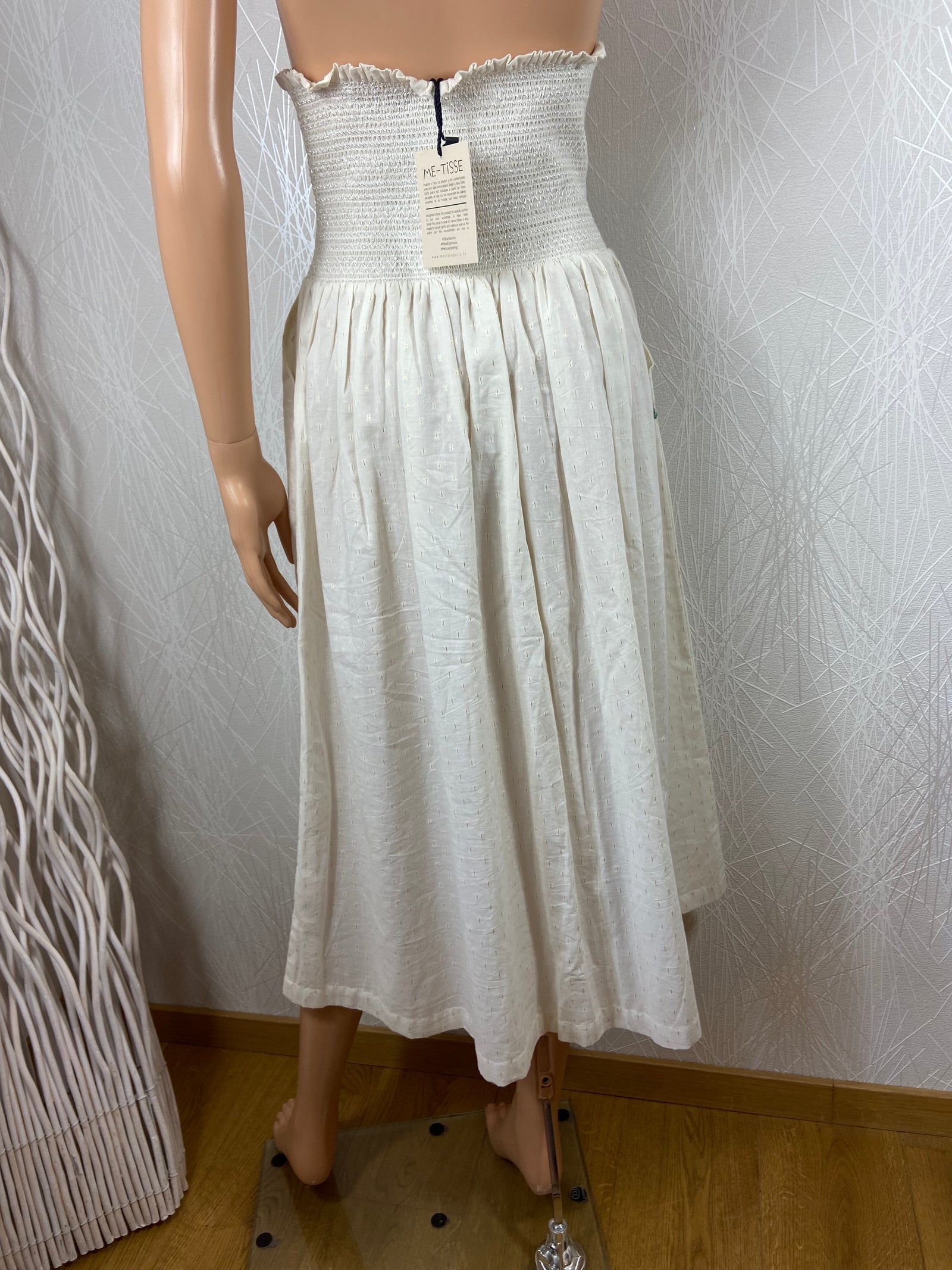 Jupe blanche fluide doublée coton taille élastique coupe droite Me-Tisse