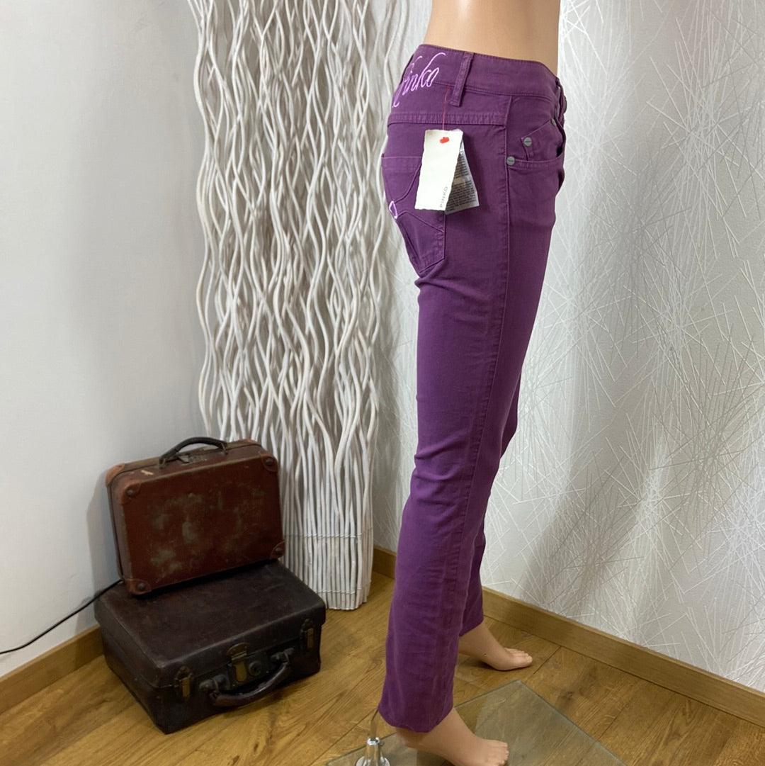 Pantalon slim coton violet broderie haut de gamme Pinko - Offre-Unique