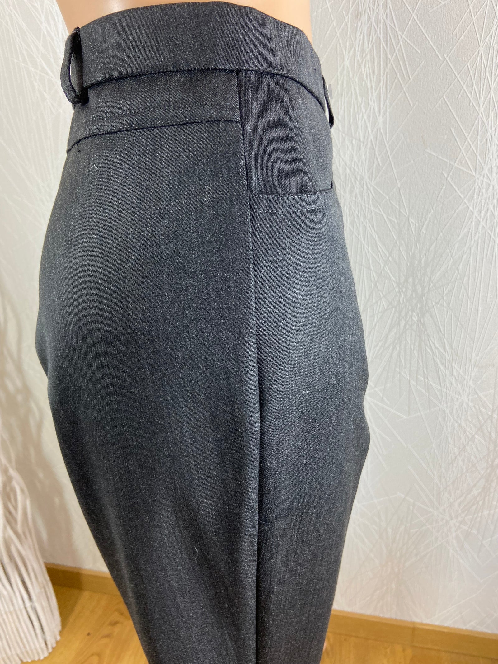 Pantalon habillé gris anthracite chaud avec laine taille haute Gévana