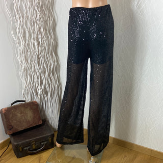 Pantalon transparent noir à sequins fêtes soirée sortie Crème de Bohème