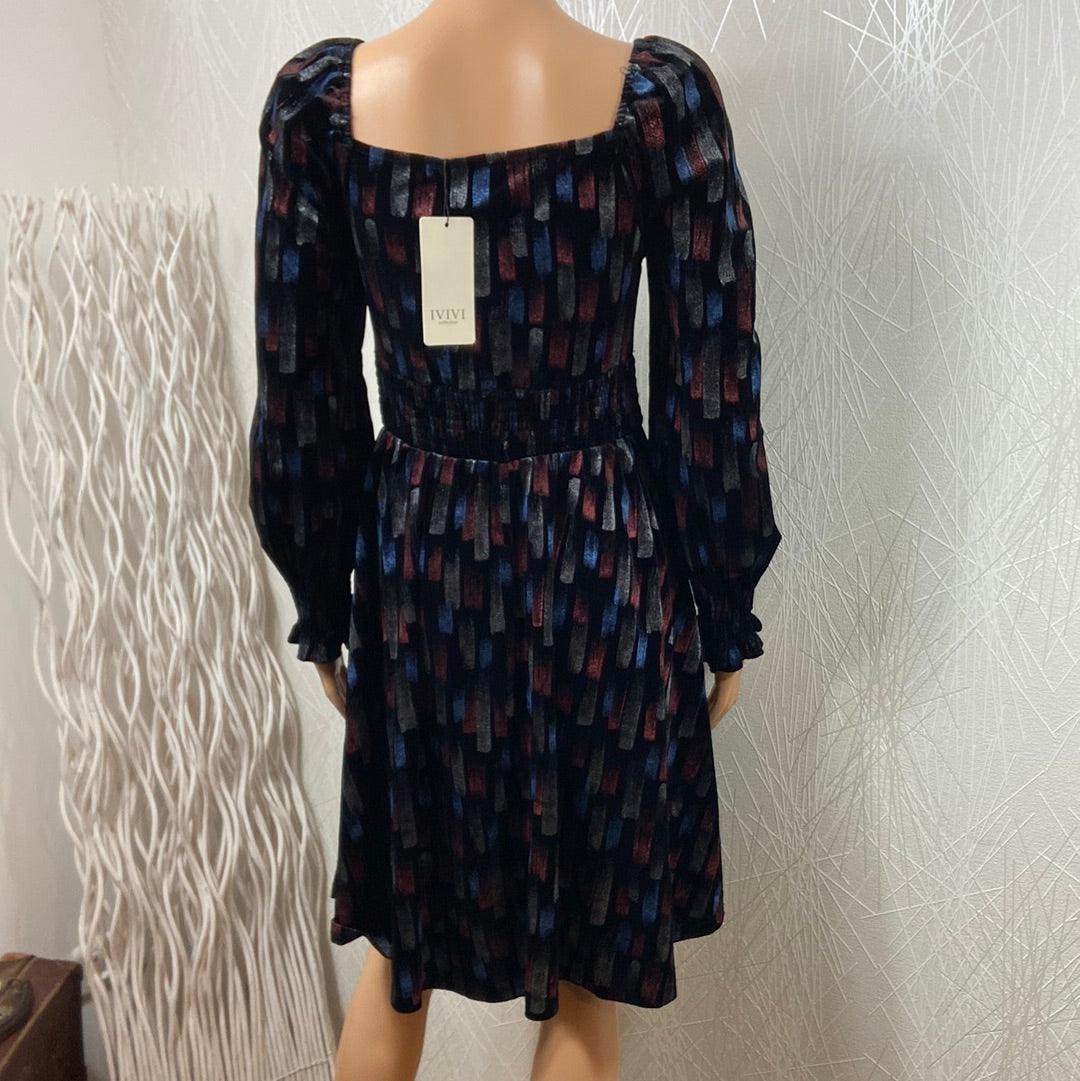 Robe multicolores manches longues encolure en forme de coeur IVIVI - Offre-Unique