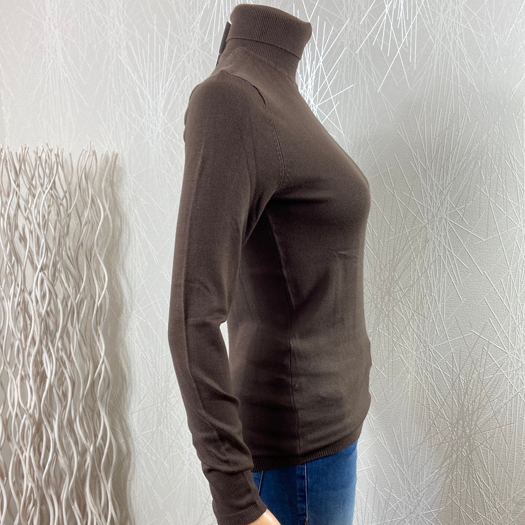 Pull femme brun col roulé bords côtelés Ihmafa Rn Ichi