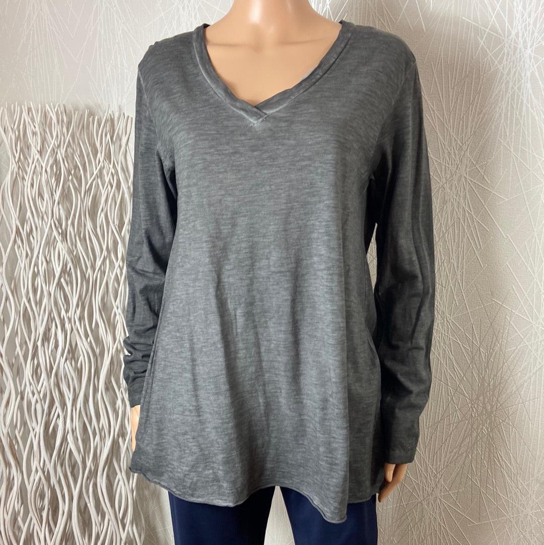 Blouse femme coton gris col V Made In Italy - Offre-Unique