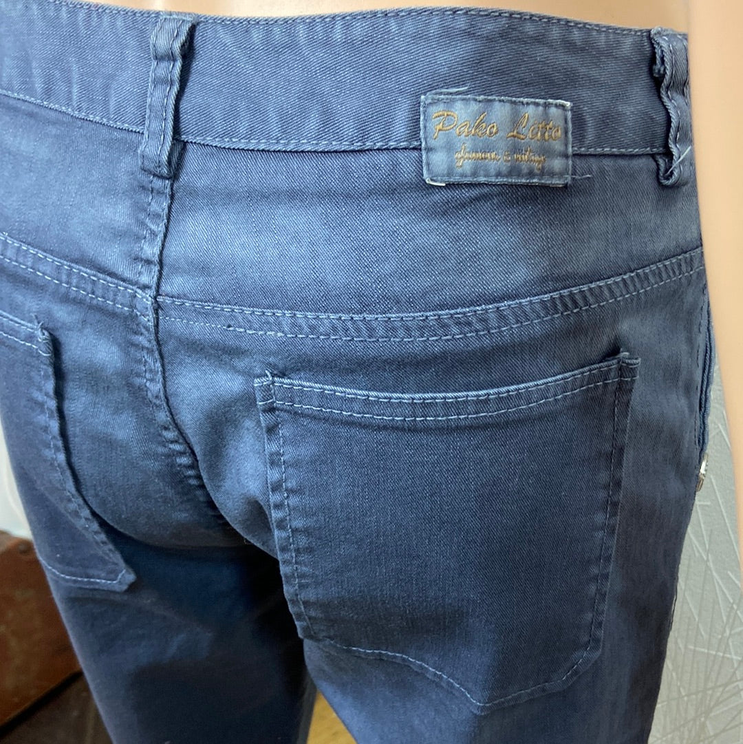 Pantalon bleu délavé taille mi-haute coupe droite Pako Litto