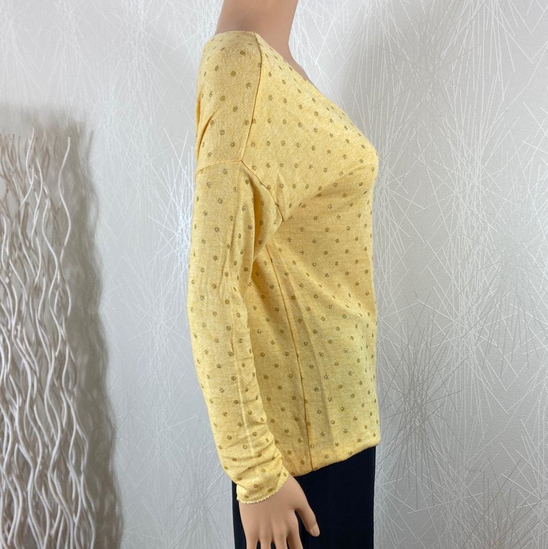 Pullover femme laine angora jaune petit pois dorés Cloal - Offre-Unique