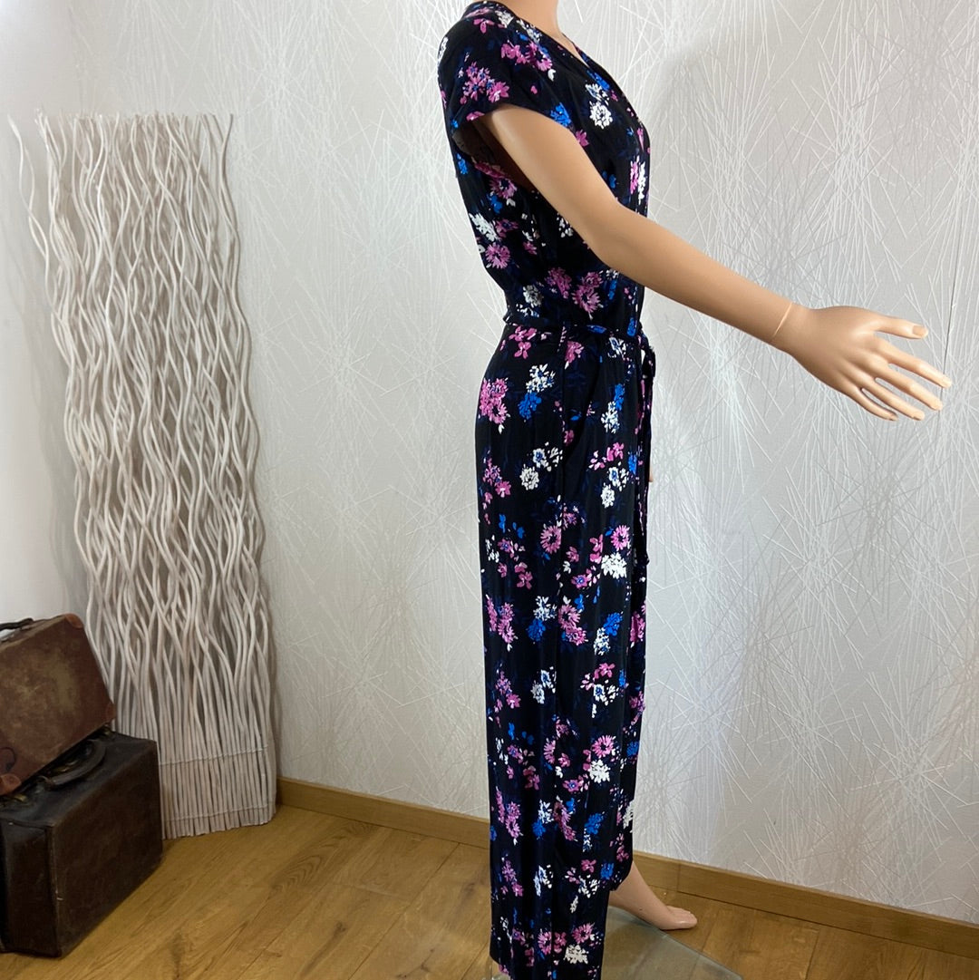 Combinaison noire fleurie manches courtes jambes larges Bymmjoella Jumpsuit B.Young