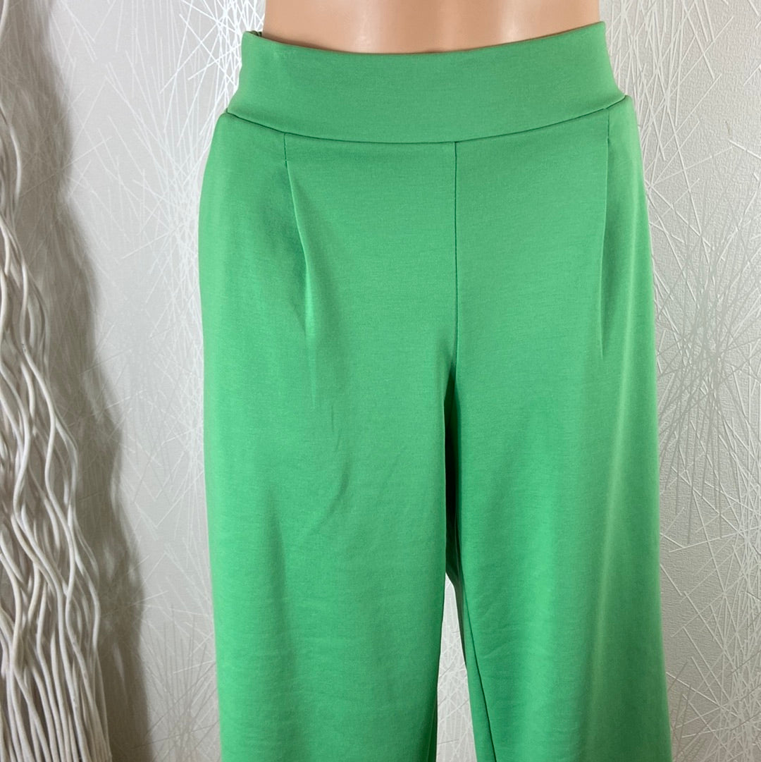 Pantalon femme vert 7/8 jambes larges taille haute élastique Ihkate Wide Ichi - Offre-Unique