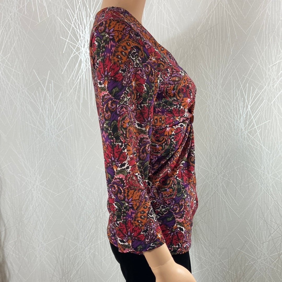 Blouse échancrée multicolore près du corps boucle manches 3/4 Le Singe de Julie