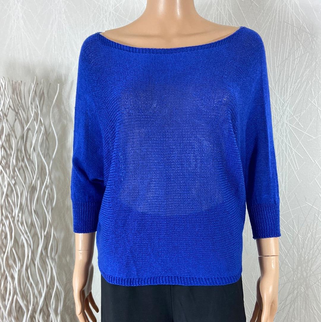 Pull femme léger bleu manches 3/4 col bateau goutte d'eau Made In Italy - Offre-Unique