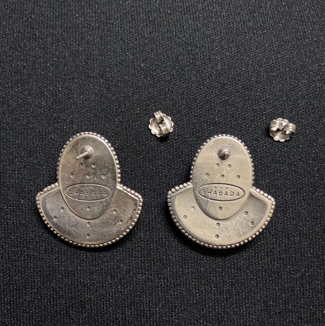 Boucles d’oreilles plaquées argent pierre semi-précieuse noire Shabada - Offre-Unique