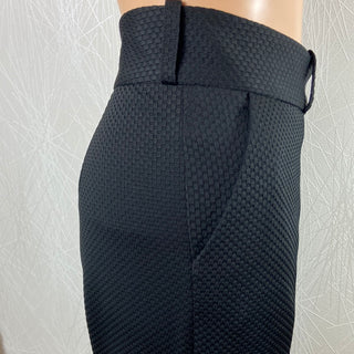 Pantalon de créateur noir habillé tissu texturé taille haute Tabala Paris
