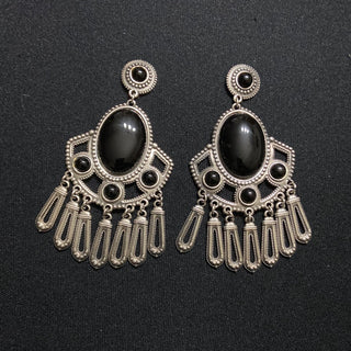 Boucles d’oreilles pendantes plaqué argent pierre semi-précieuse noire Shabada