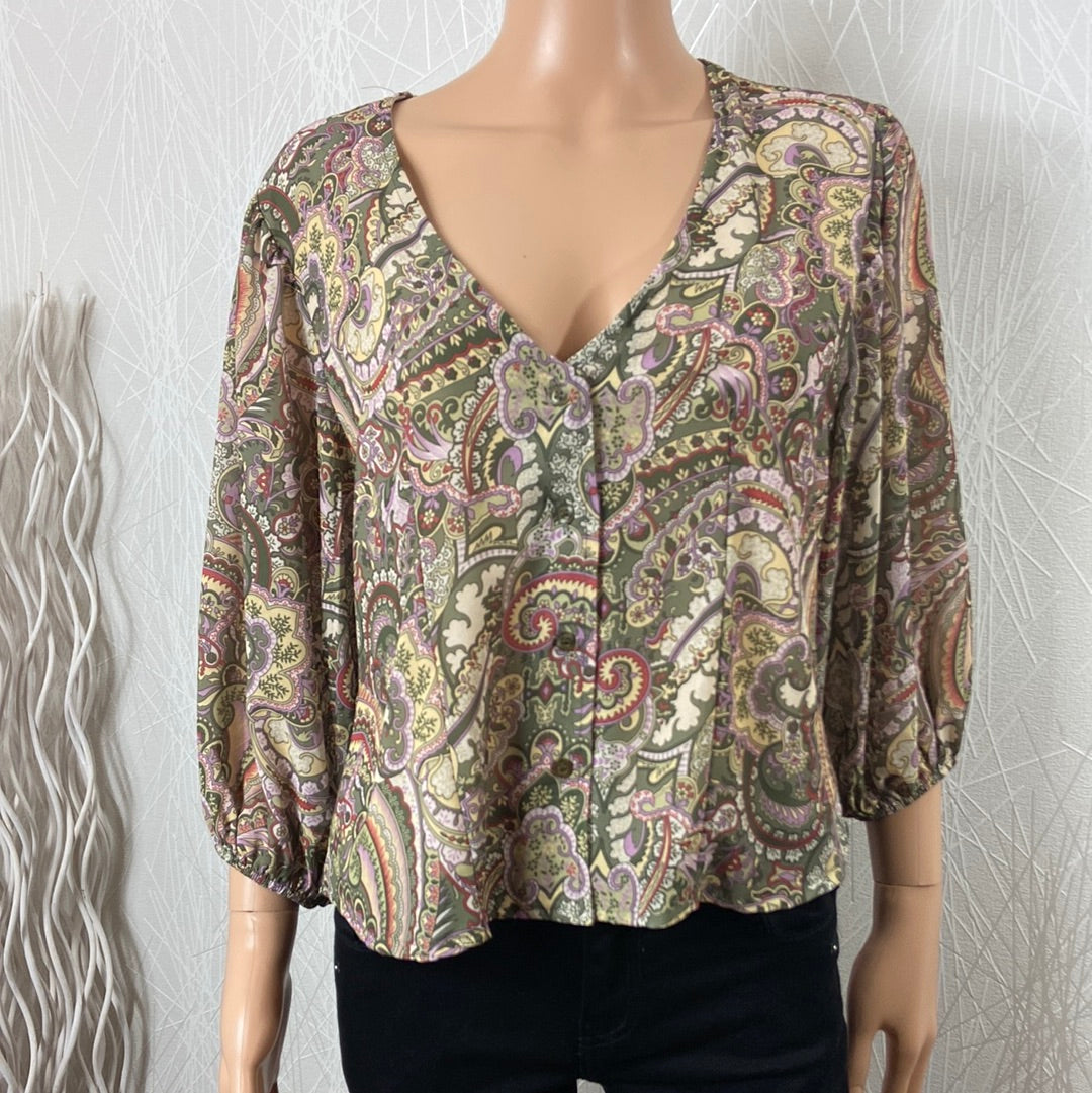 Blouse verte fleuris cachemire femme