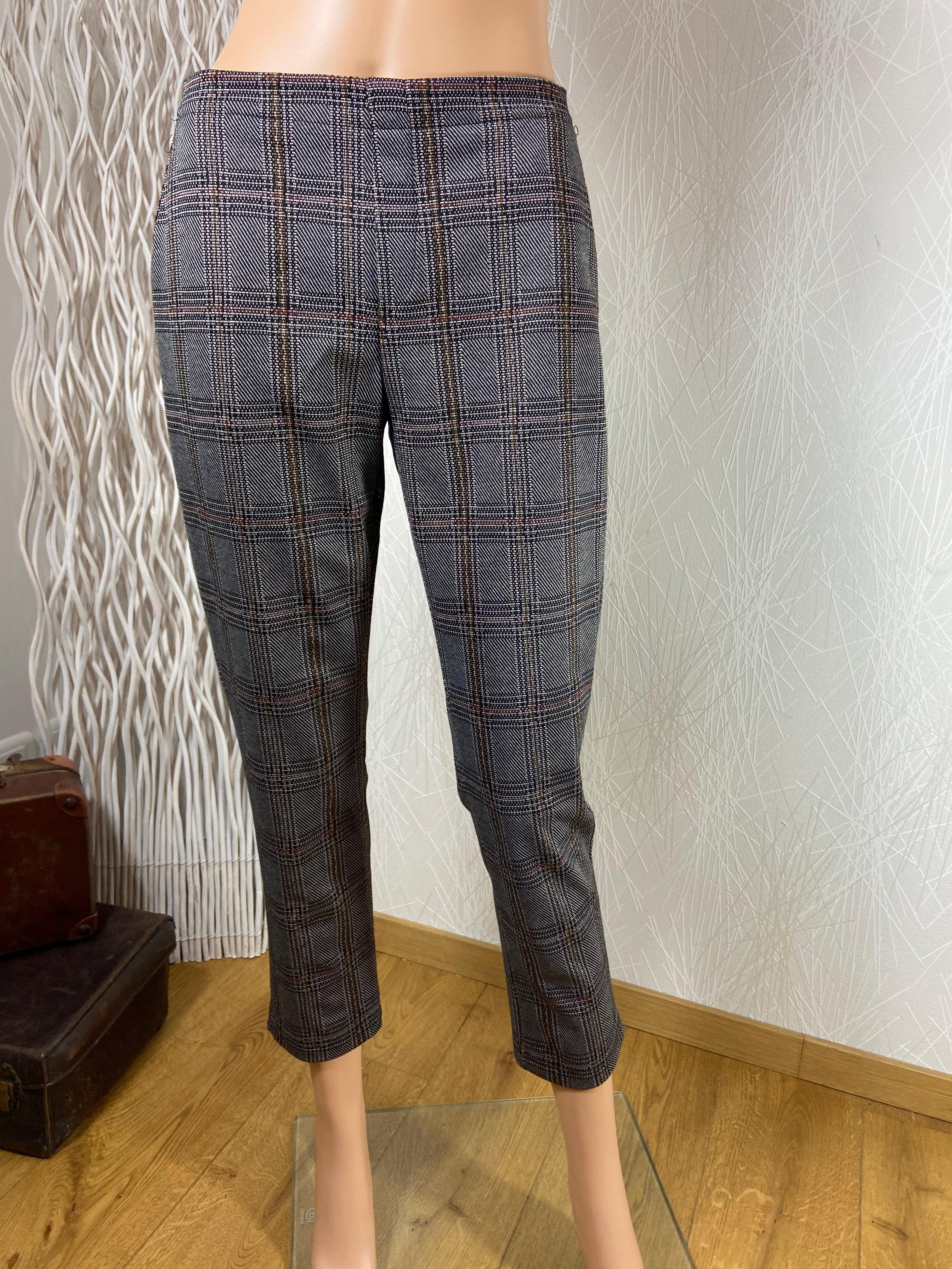 Pantalon marron style écossais à carreaux taille élastique Janis & John - Offre-Unique