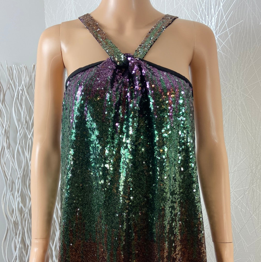 Robe de soirée longue doublée bretelles croisées sequins cocktail sorties fêtes  Lumina