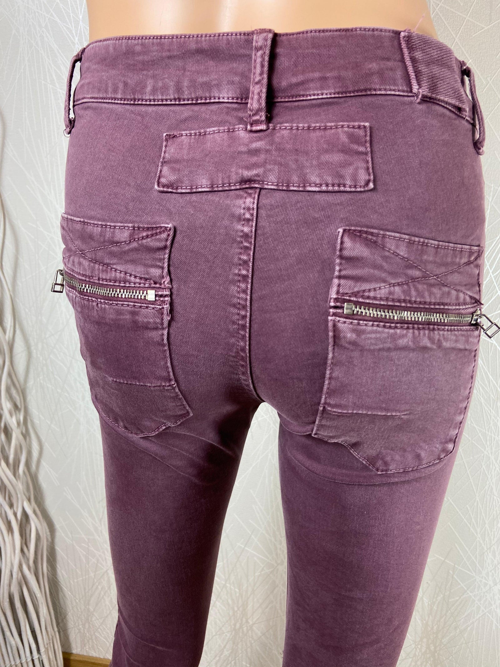 Pantalon violet taille mi-haute en coton - Offre-Unique