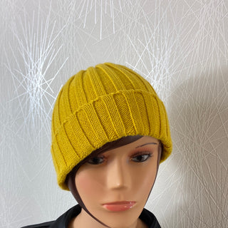 Bonnet tricot jaune femme