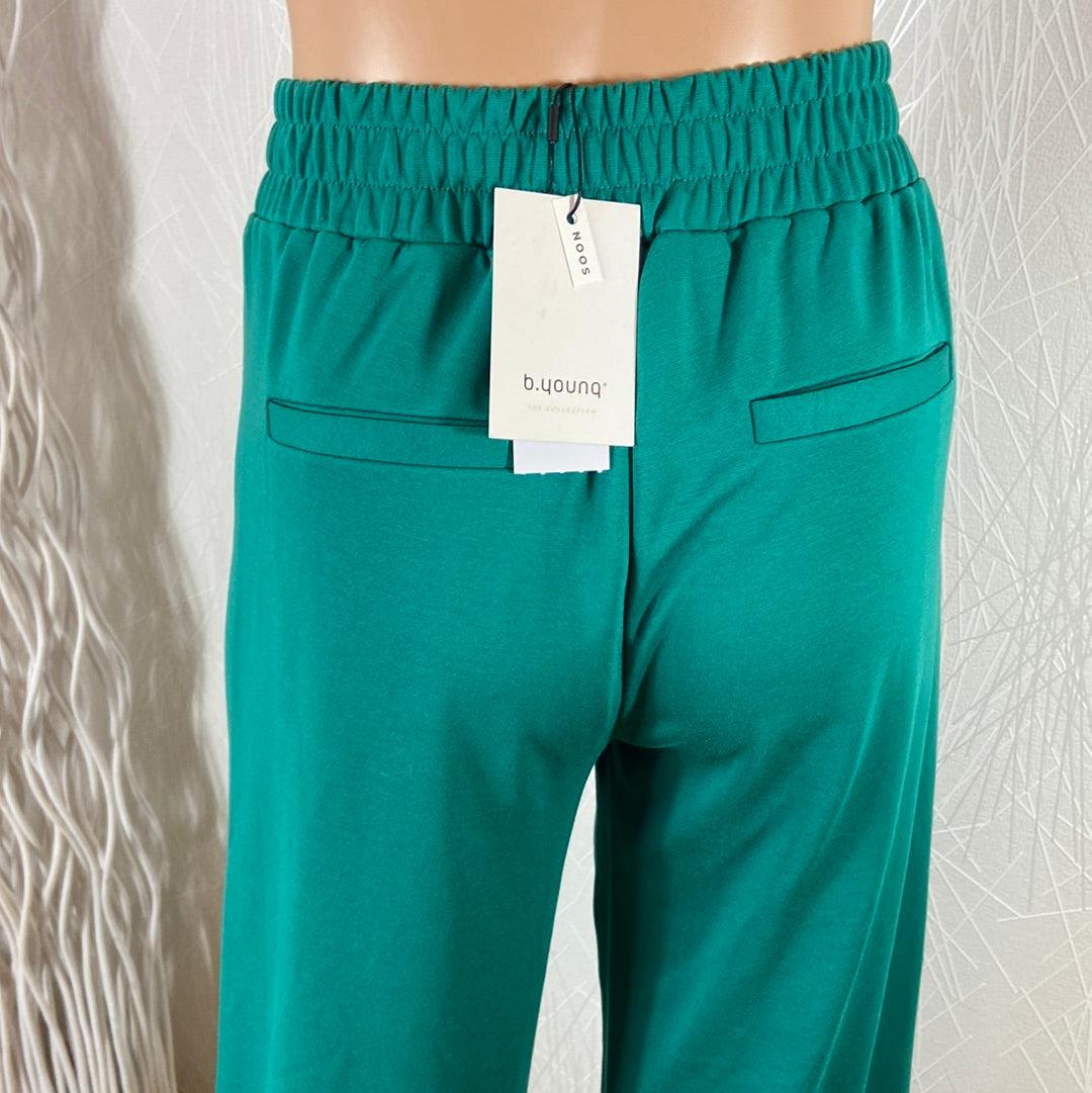 Pantalon vert foncé taille haute élastique jambes larges Byrizetta Wide Pants B.Young - Offre-Unique