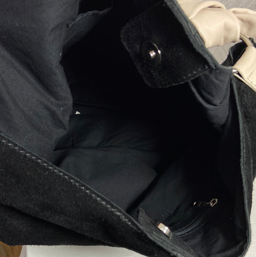 Sac à main avec bandoulière daim et cuir noir Charlay Stone