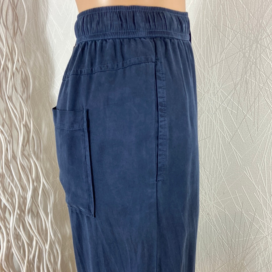 Pantalon fluide ample femme taille élastique bleu marine Ihfiluni Paal Ichi - Offre-Unique