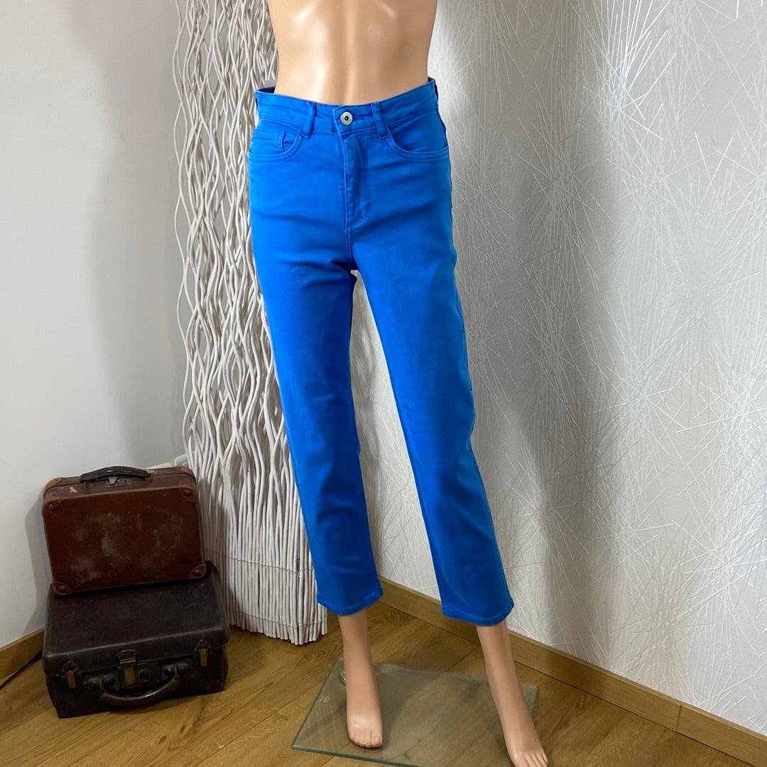 Pantalon bleu femme 7/8 taille mi-haute coupe droite Ihcenny Raven Ichi - Offre-Unique