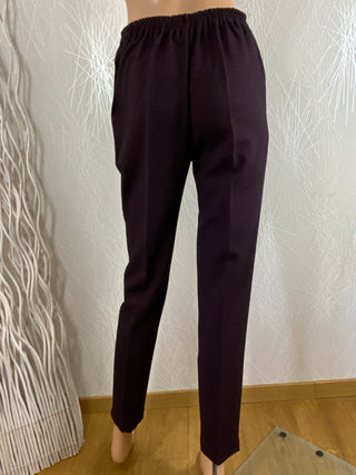 Pantalon rouge bordeaux taille haute élastique coupe ajustée fabrication française Gévana