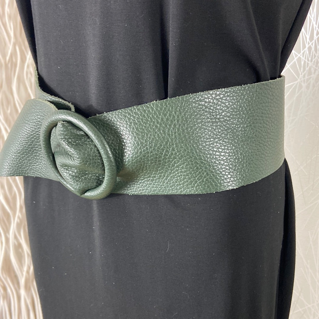 Ceinture large femme en cuir de vachette vert foncé Vera Pelle