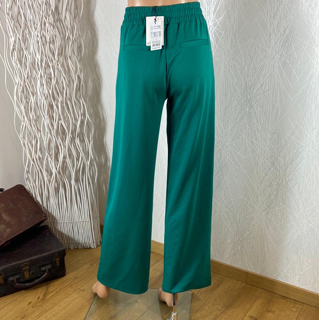 Pantalon vert foncé taille haute élastique jambes larges Byrizetta Wide Pants B.Young - Offre-Unique