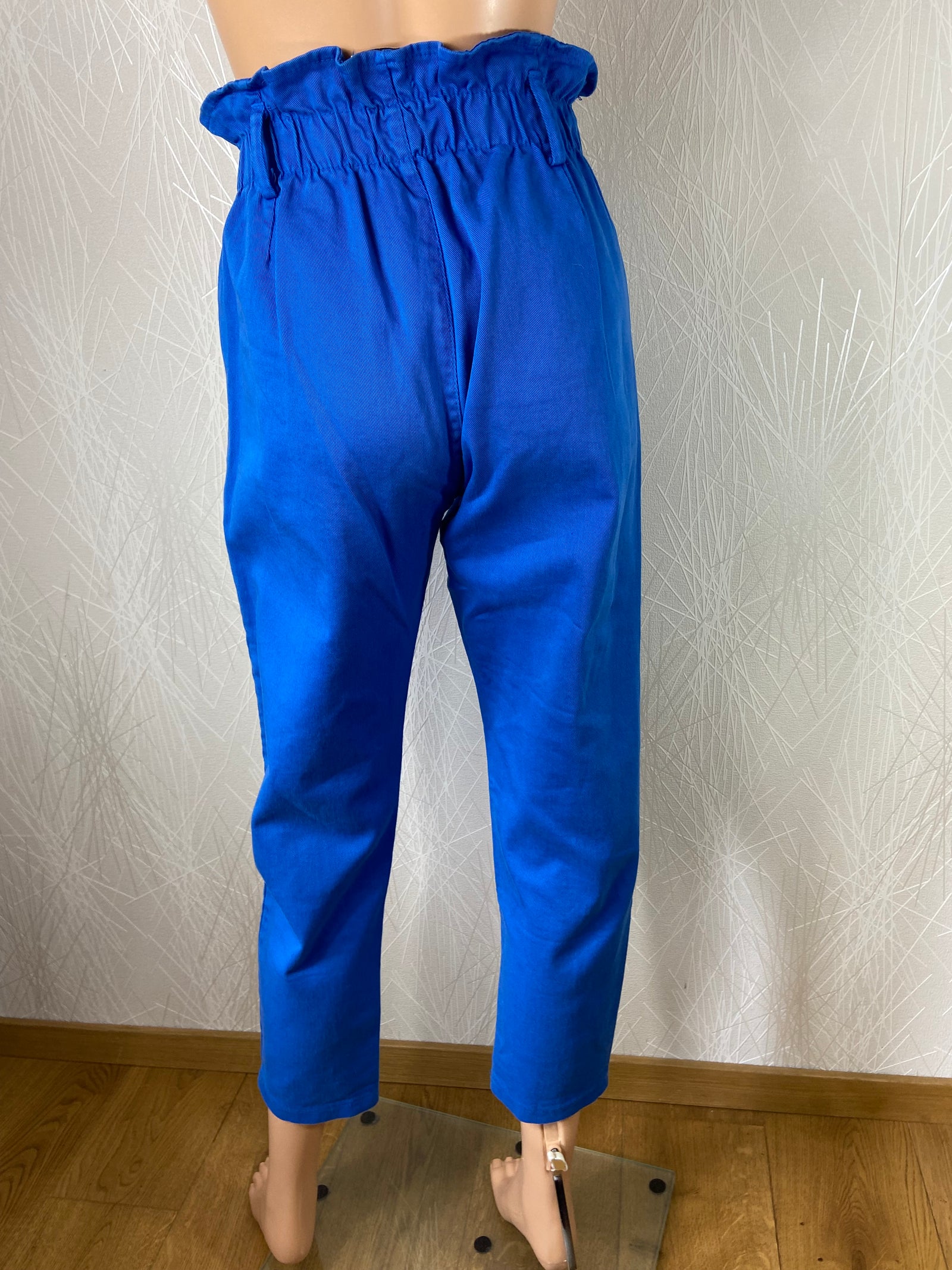 Pantalon bleu en coton taille haute élastique Terra Di Siena