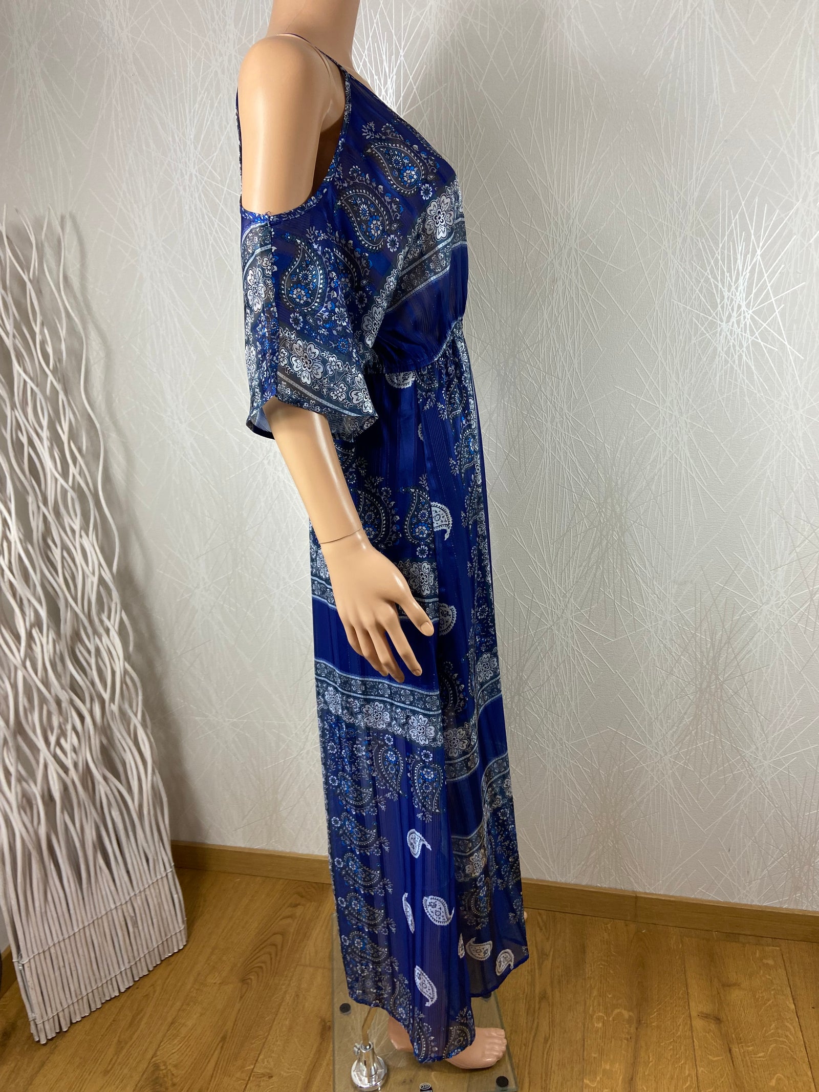 Robe bleue légère à bretelles épaules dénudées F&2