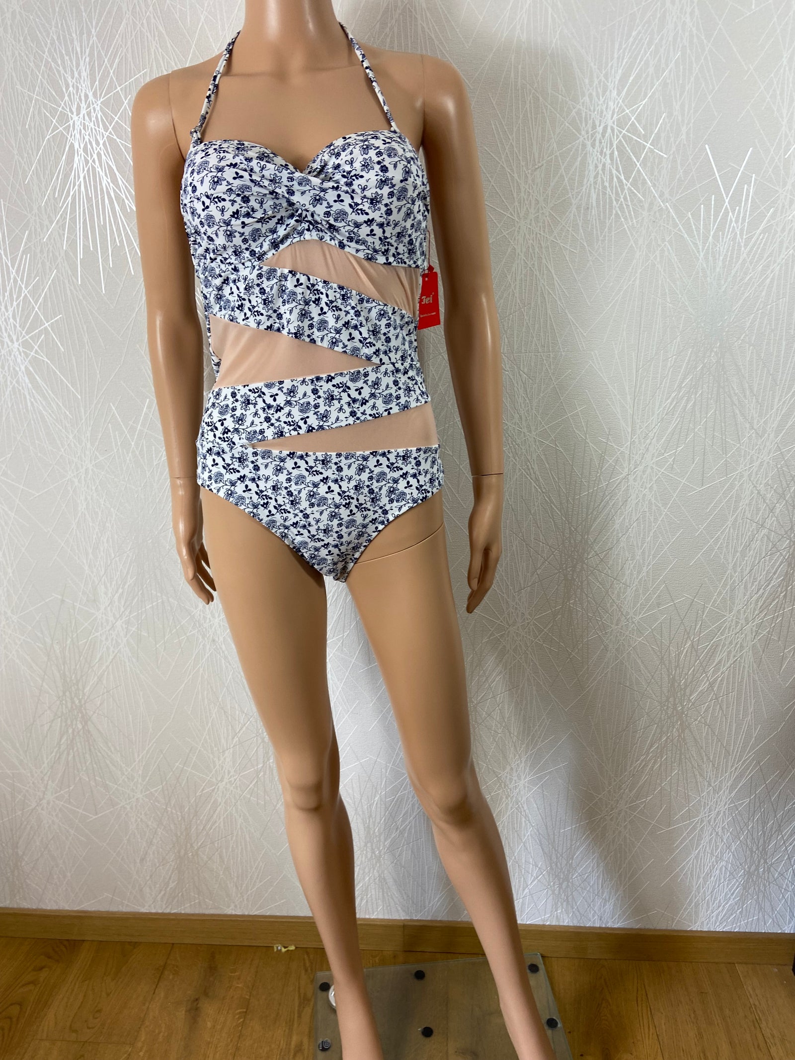 Original maillot de bain 1 pièce monokini effet lanière bretelles réglables Fei