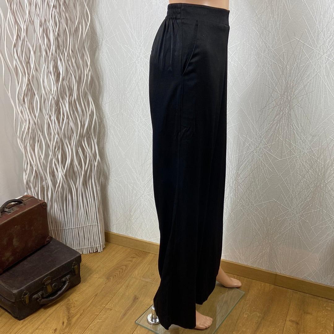 Pantalon noir femme tissu satin taille haute élastique Byjimsa Pants b.young - Offre-Unique