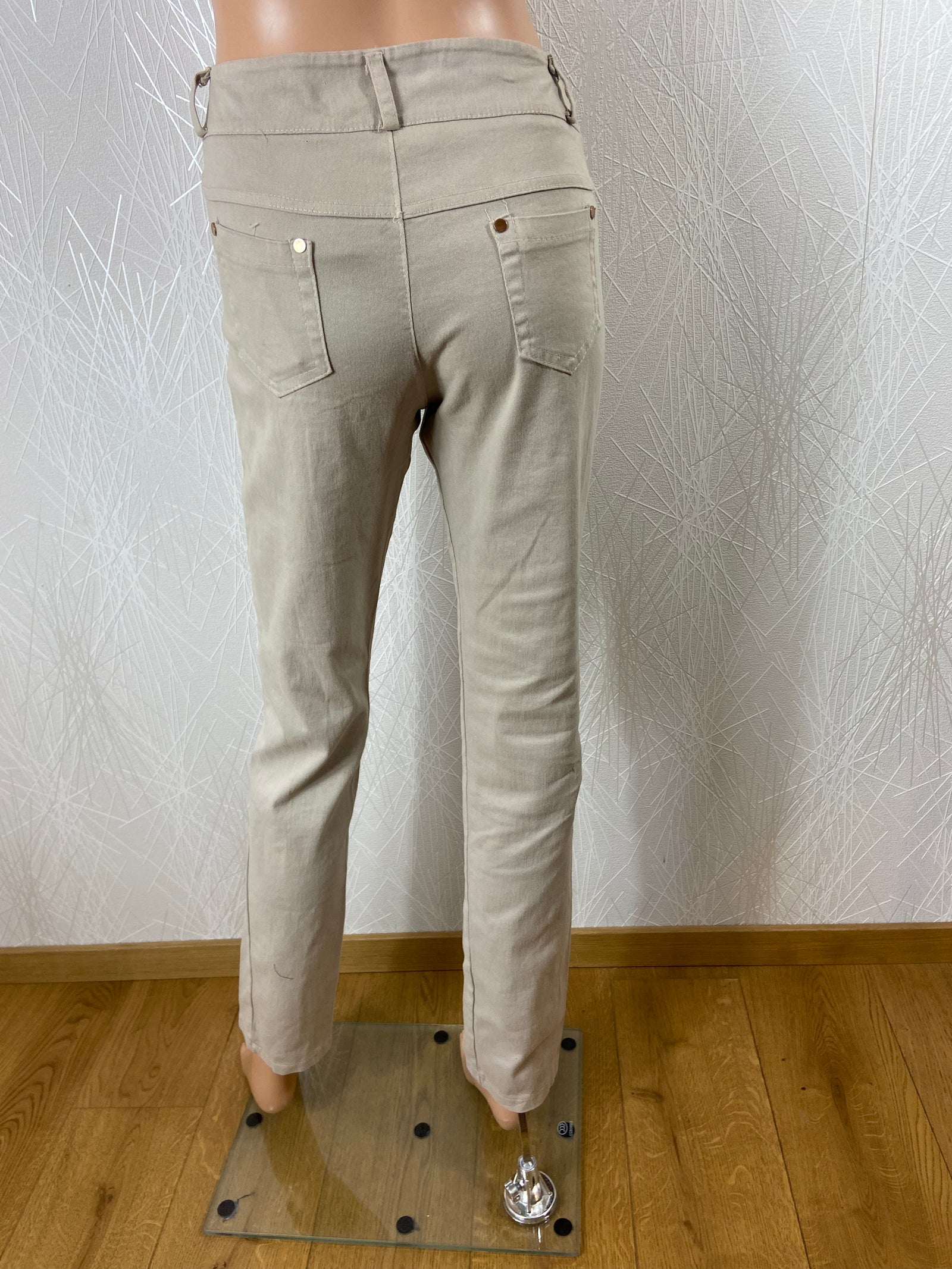 Pantalon coton beige femme taille basse Made In Italy