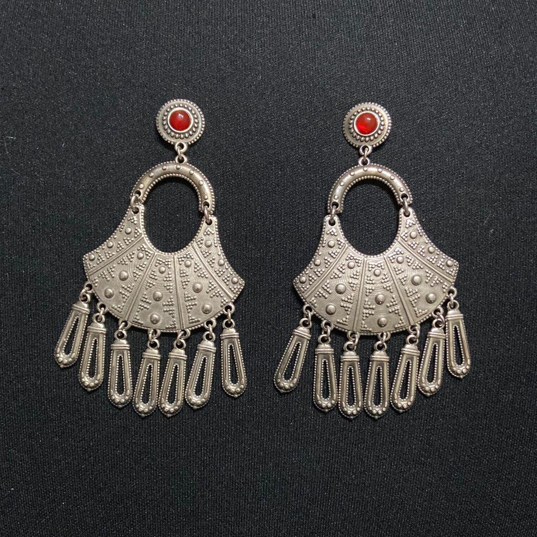 Boucles d’oreilles pendantes plaqué argent pierre semi-précieuse rouge orange Shabada - Offre-Unique