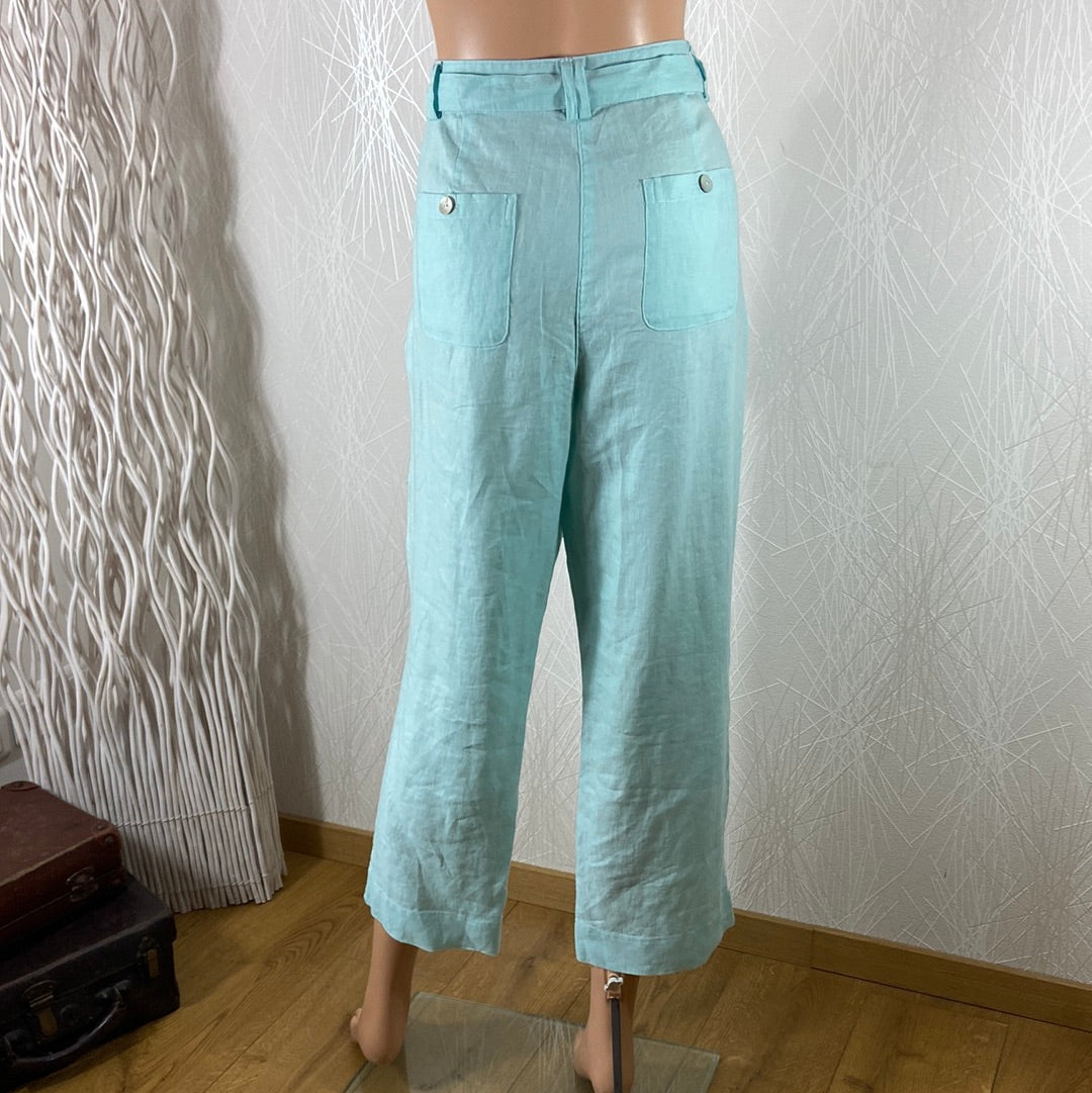 Pantalon femme en lin taille haute coupe droite 100% lin Julie Guerlande - Offre-Unique