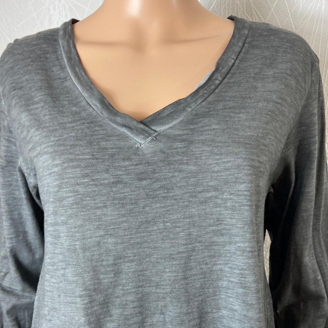 Blouse femme coton gris col V Made In Italy - Offre-Unique